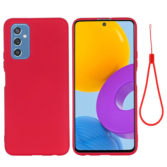 Soft Liquid Silicone Anti-drop Phone Protective Back Case Cover with Wrist Strap for Samsung Galaxy M52 5G - Red