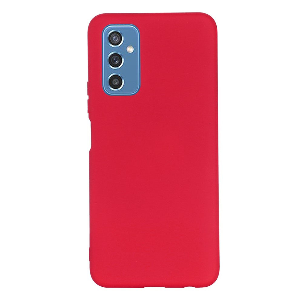 Soft Liquid Silicone Anti-drop Phone Protective Back Case Cover with Wrist Strap for Samsung Galaxy M52 5G - Red