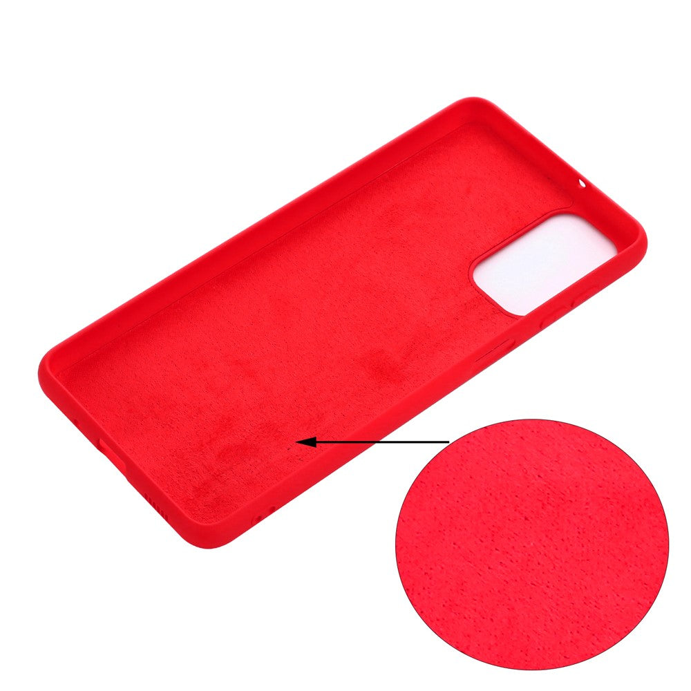 Soft Liquid Silicone Anti-drop Phone Protective Back Case Cover with Wrist Strap for Samsung Galaxy M52 5G - Red
