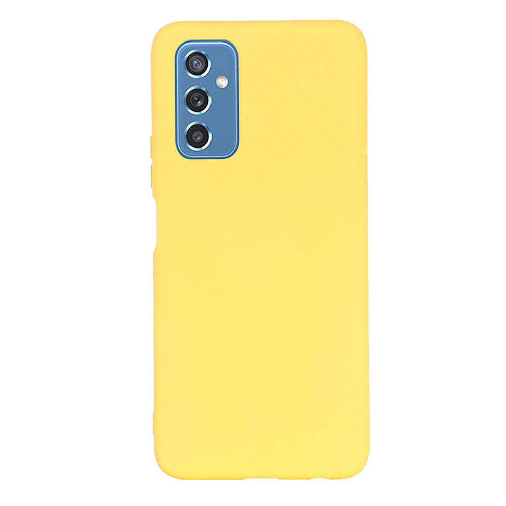 Soft Liquid Silicone Anti-drop Phone Protective Back Case Cover with Wrist Strap for Samsung Galaxy M52 5G - Yellow