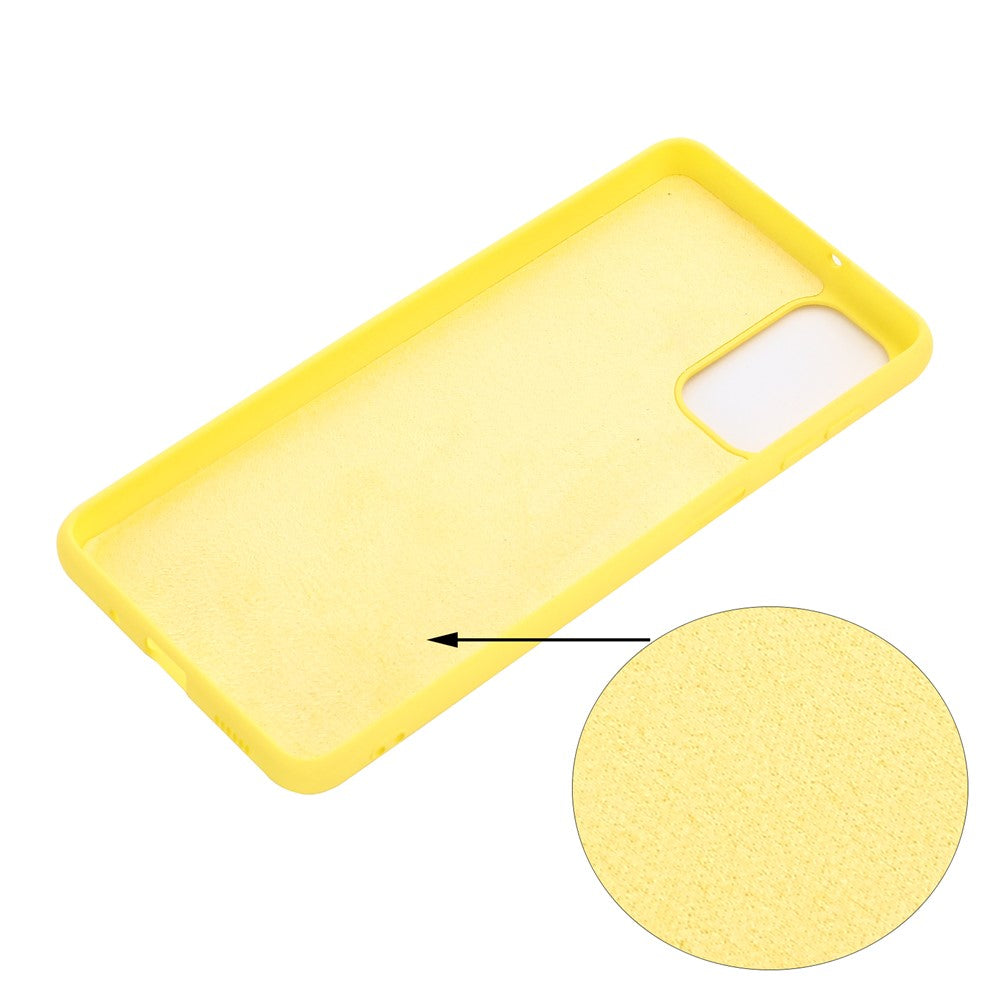 Soft Liquid Silicone Anti-drop Phone Protective Back Case Cover with Wrist Strap for Samsung Galaxy M52 5G - Yellow