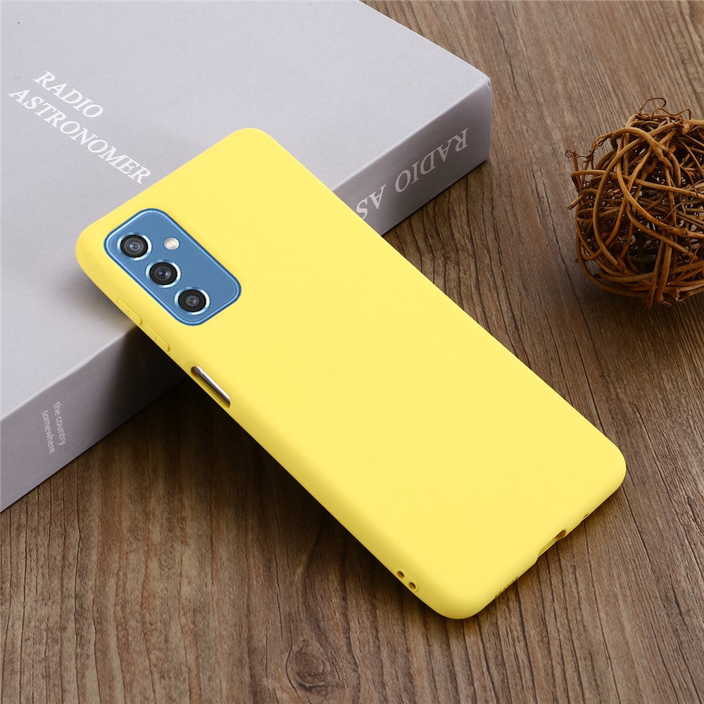 Soft Liquid Silicone Anti-drop Phone Protective Back Case Cover with Wrist Strap for Samsung Galaxy M52 5G - Yellow