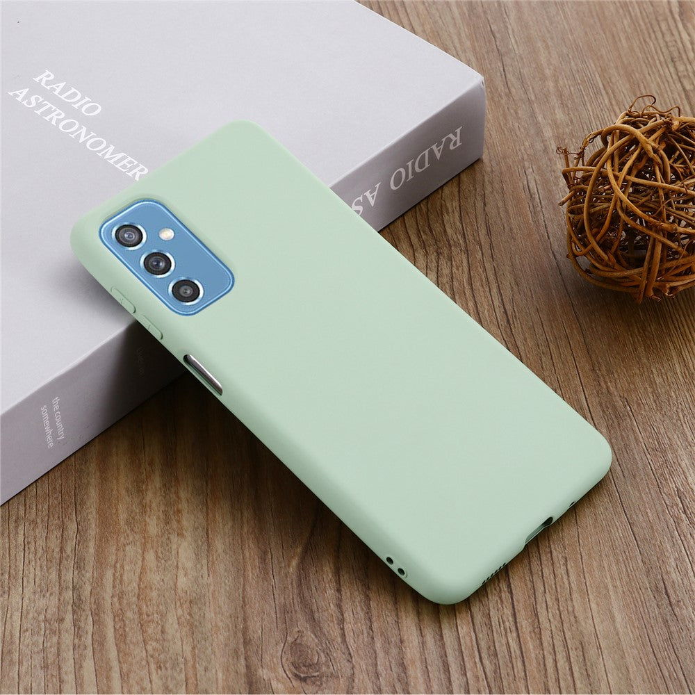 Soft Liquid Silicone Anti-drop Phone Protective Back Case Cover with Wrist Strap for Samsung Galaxy M52 5G - Green