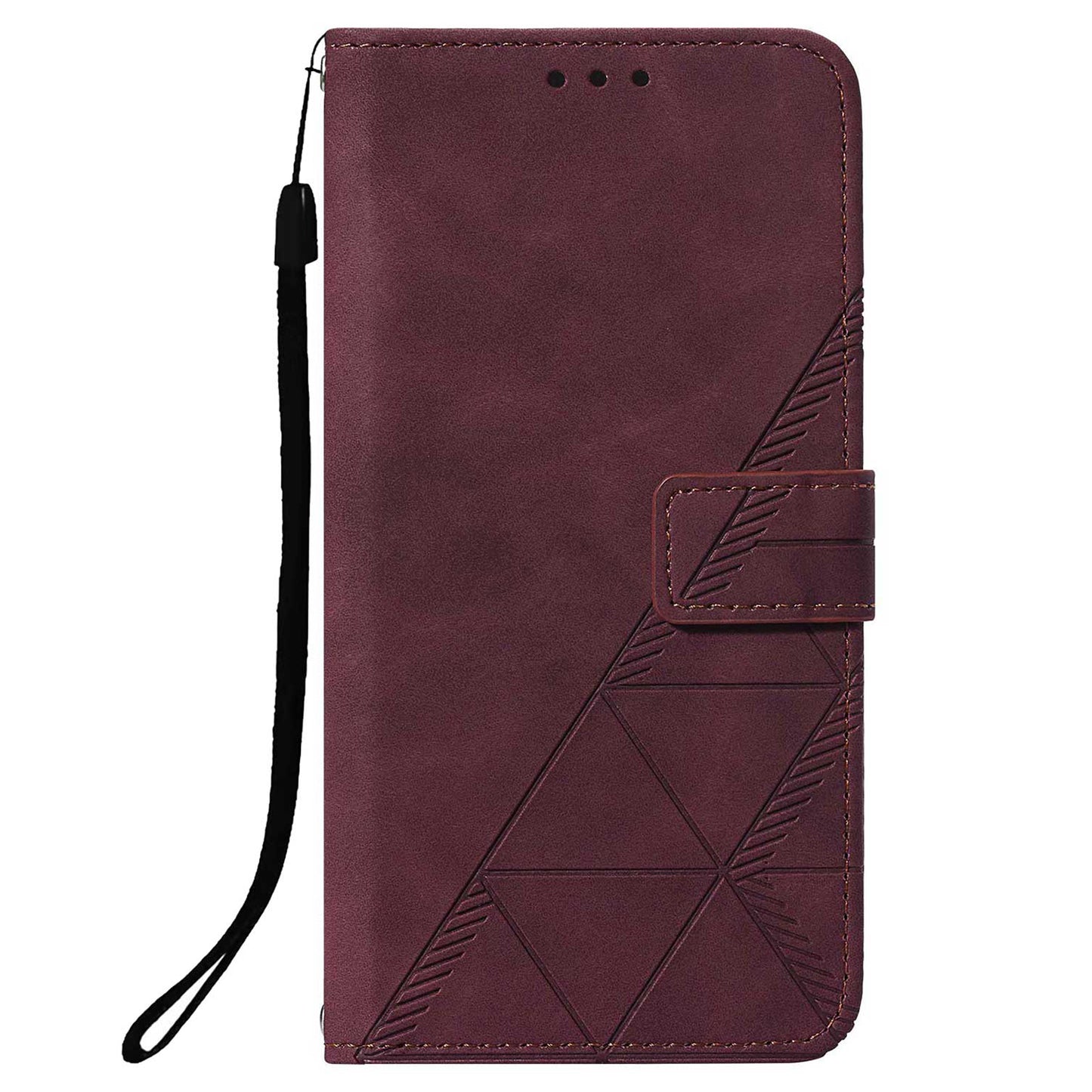 PU Leather Wallet Case Stand Lines Imprinted Flip Protective Cover with Strap for Samsung Galaxy S20 FE 2022/S20 FE/S20 FE 5G / S20 Lite - Wine Red