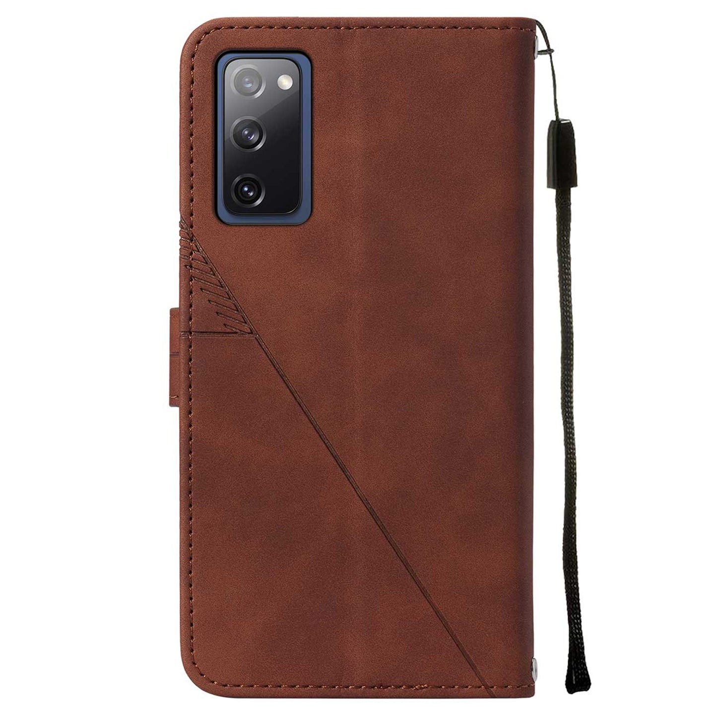 PU Leather Wallet Case Stand Lines Imprinted Flip Protective Cover with Strap for Samsung Galaxy S20 FE 2022/S20 FE/S20 FE 5G / S20 Lite - Brown