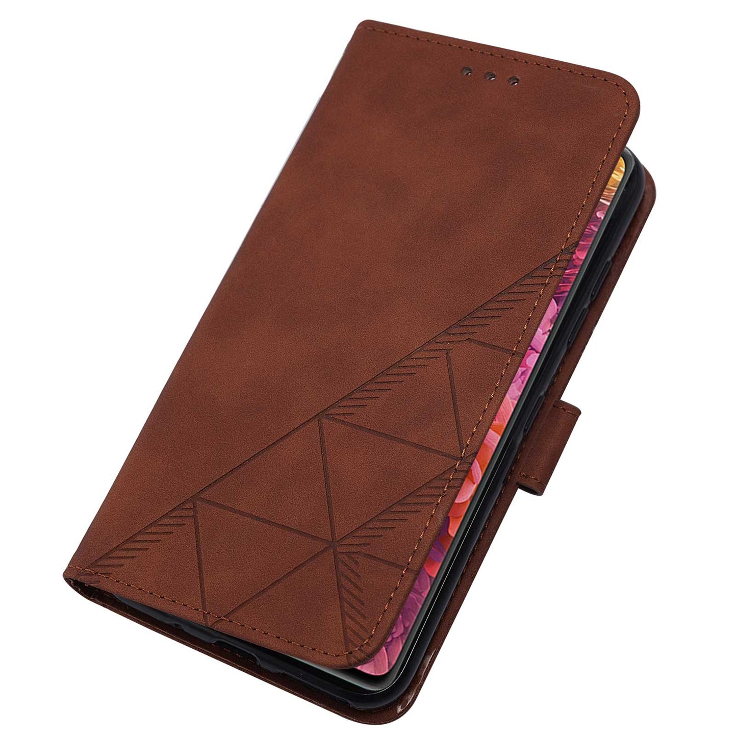 PU Leather Wallet Case Stand Lines Imprinted Flip Protective Cover with Strap for Samsung Galaxy S20 FE 2022/S20 FE/S20 FE 5G / S20 Lite - Brown