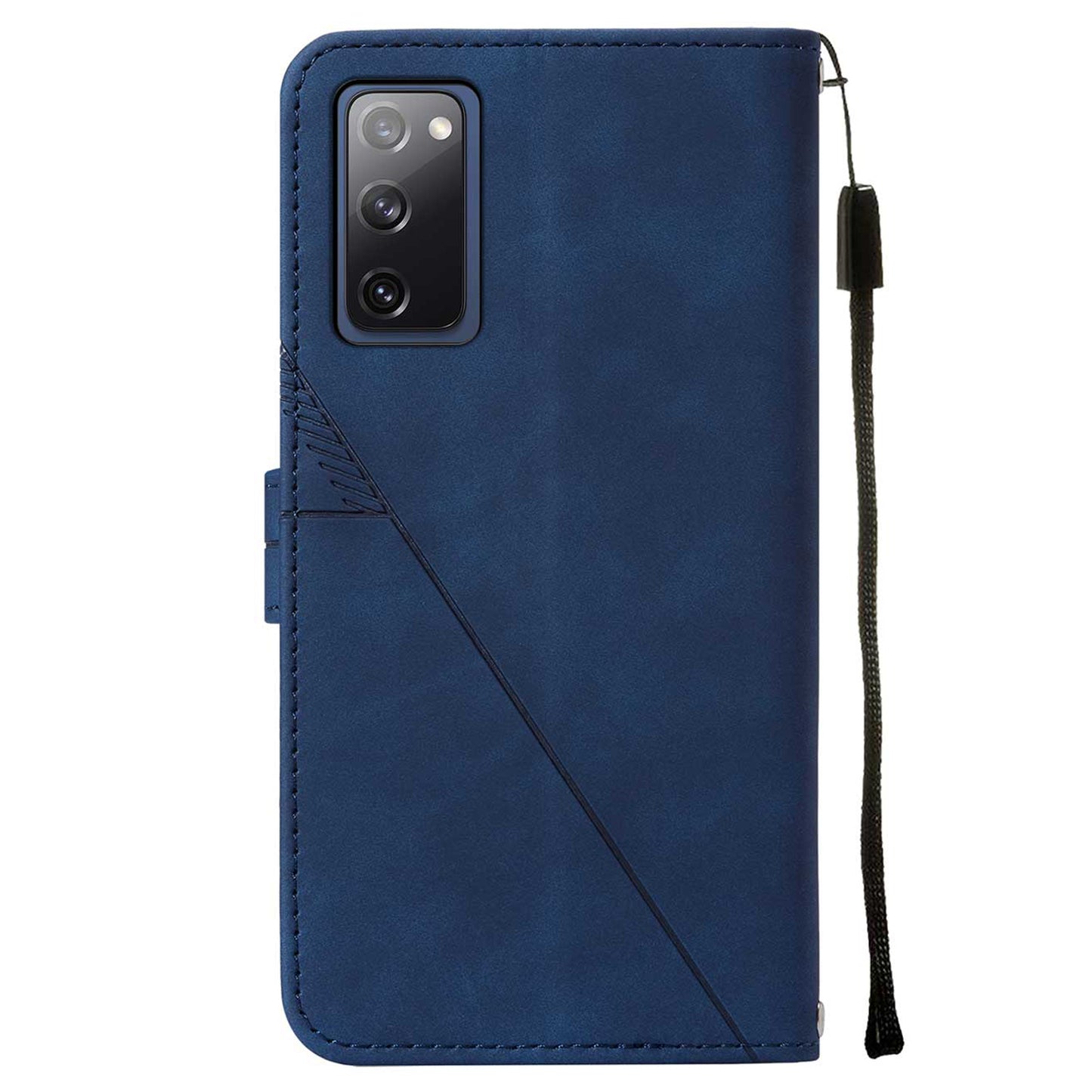 PU Leather Wallet Case Stand Lines Imprinted Flip Protective Cover with Strap for Samsung Galaxy S20 FE 2022/S20 FE/S20 FE 5G / S20 Lite - Sapphire