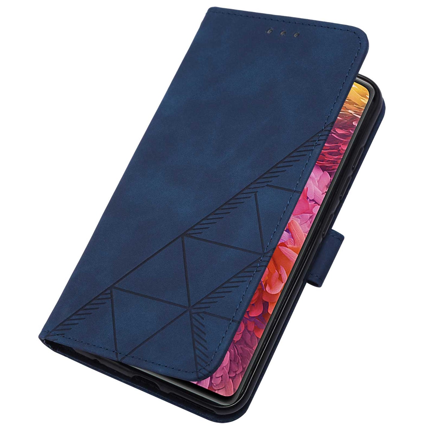 PU Leather Wallet Case Stand Lines Imprinted Flip Protective Cover with Strap for Samsung Galaxy S20 FE 2022/S20 FE/S20 FE 5G / S20 Lite - Sapphire