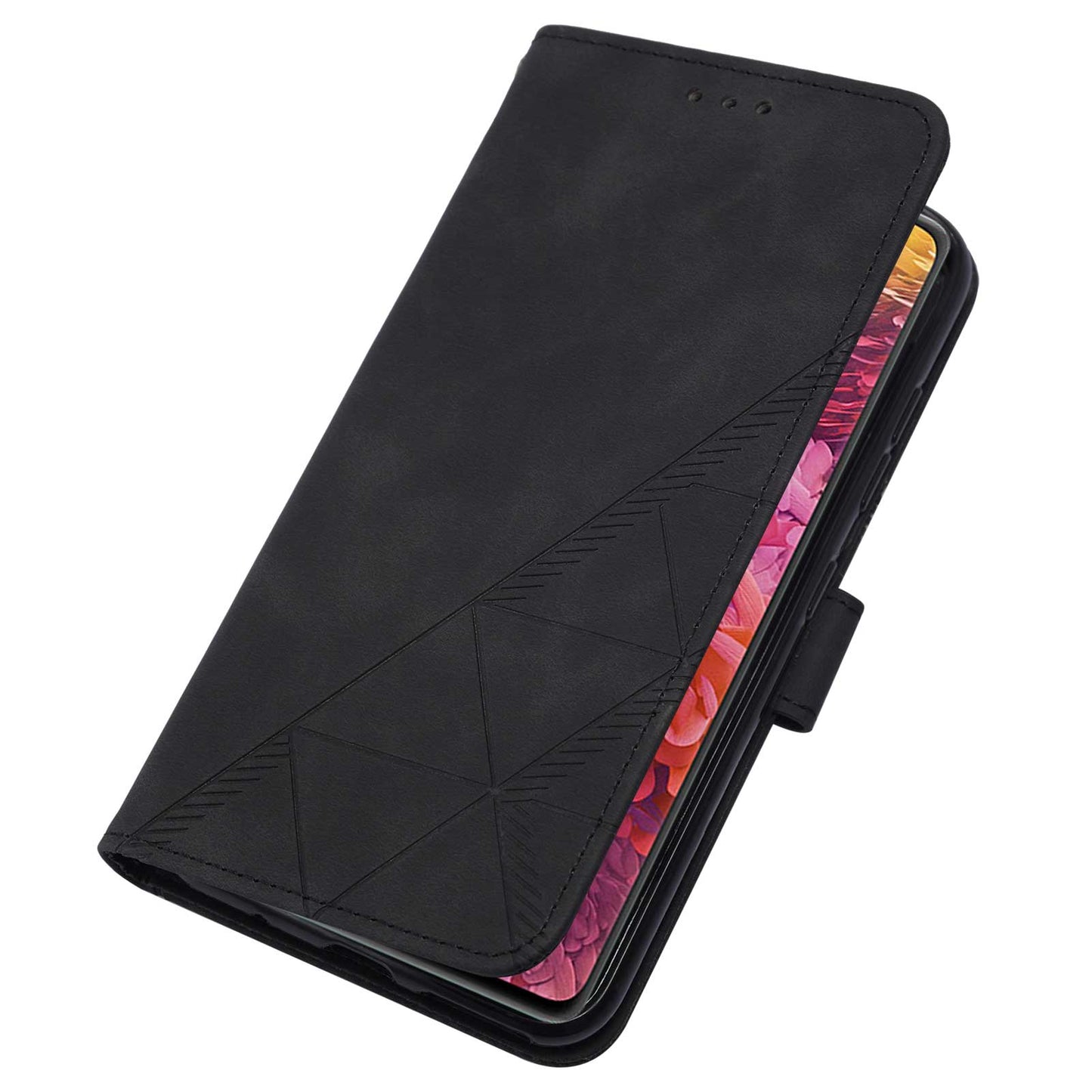 PU Leather Wallet Case Stand Lines Imprinted Flip Protective Cover with Strap for Samsung Galaxy S20 FE 2022/S20 FE/S20 FE 5G / S20 Lite - Black