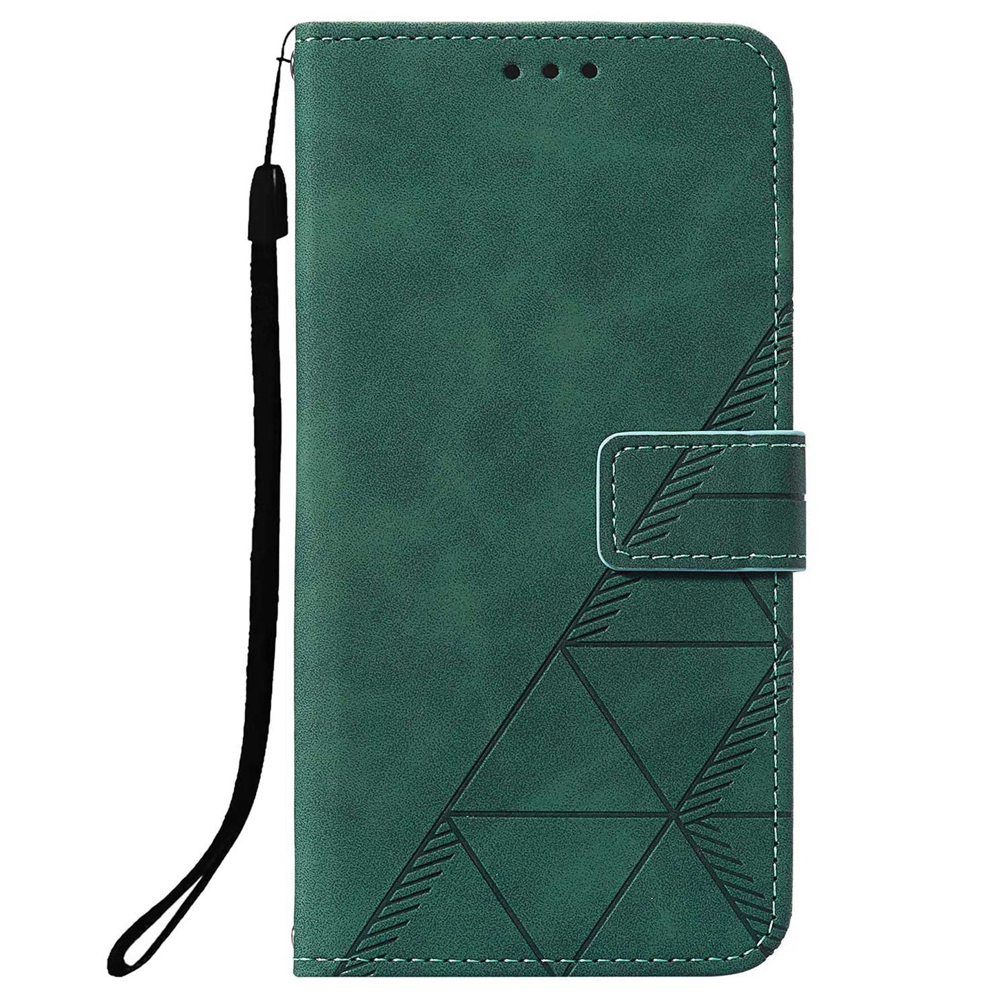 PU Leather Wallet Case Stand Lines Imprinted Flip Protective Cover with Strap for Samsung Galaxy S20 FE 2022/S20 FE/S20 FE 5G / S20 Lite - Blackish Green