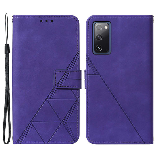 PU Leather Wallet Case Stand Lines Imprinted Flip Protective Cover with Strap for Samsung Galaxy S20 FE 2022/S20 FE/S20 FE 5G / S20 Lite - Purple