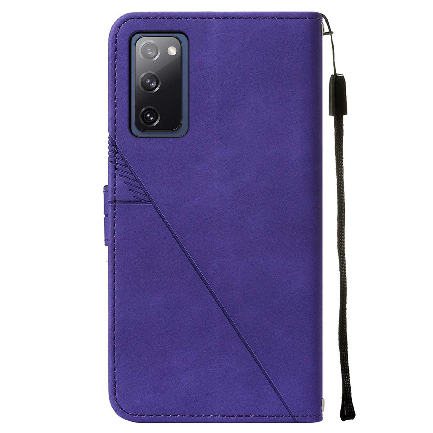 PU Leather Wallet Case Stand Lines Imprinted Flip Protective Cover with Strap for Samsung Galaxy S20 FE 2022/S20 FE/S20 FE 5G / S20 Lite - Purple