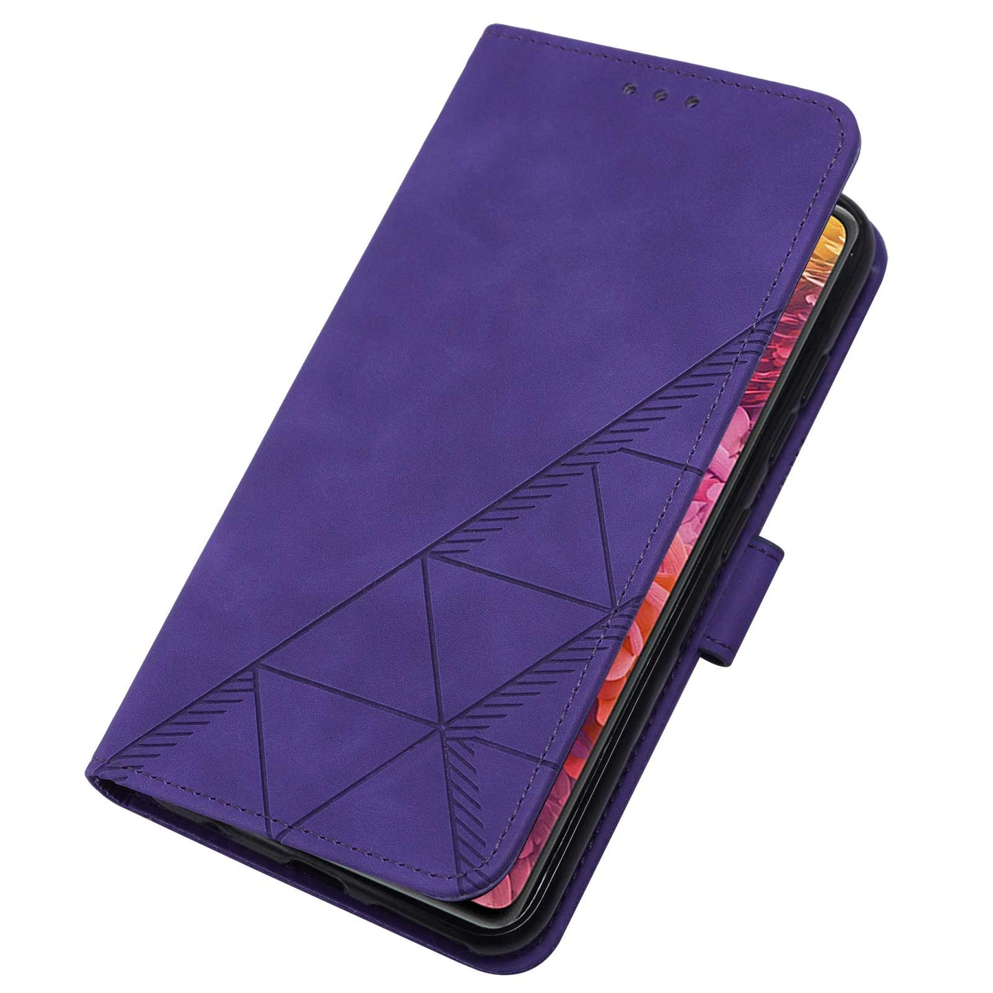 PU Leather Wallet Case Stand Lines Imprinted Flip Protective Cover with Strap for Samsung Galaxy S20 FE 2022/S20 FE/S20 FE 5G / S20 Lite - Purple