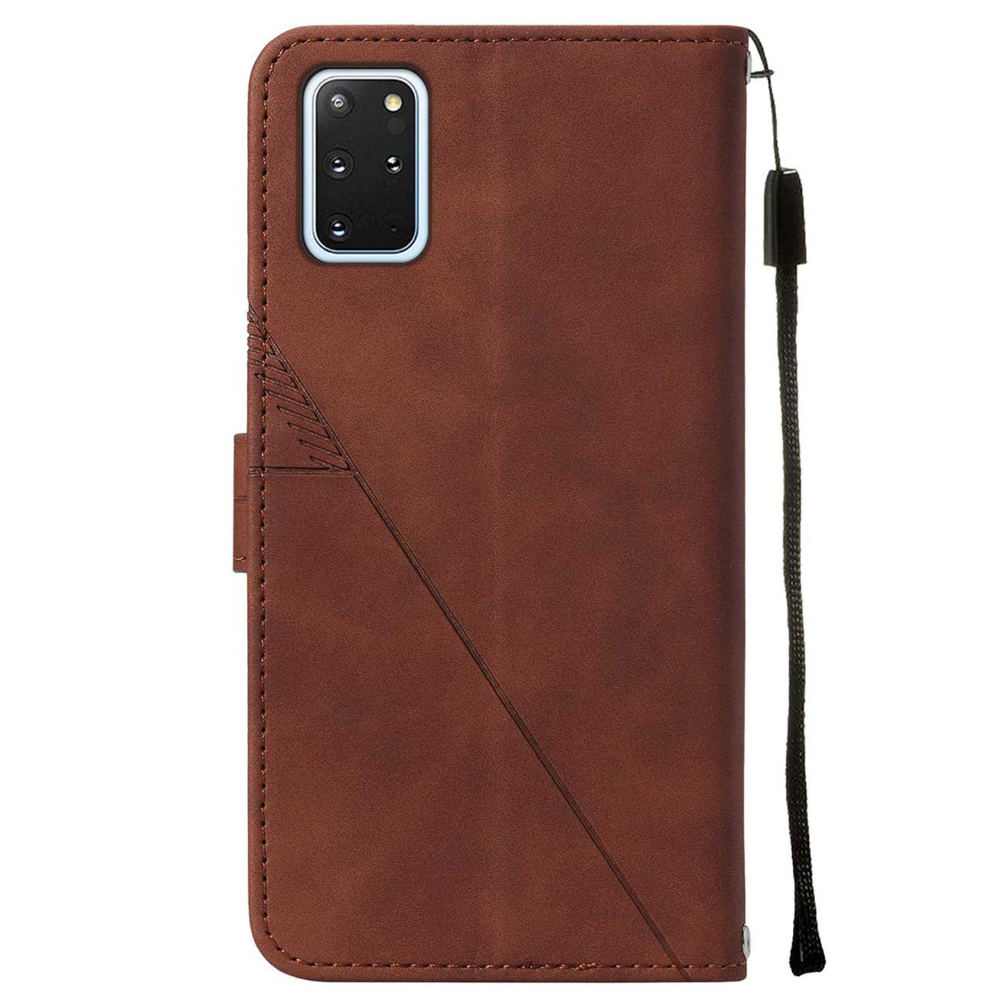 PU Leather + TPU Imprinting Lines Wallet Stand Phone Case Shell for Samsung Galaxy S20 Plus 4G/5G - Brown