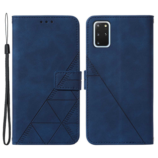 PU Leather + TPU Imprinting Lines Wallet Stand Phone Case Shell for Samsung Galaxy S20 Plus 4G/5G - Sapphire