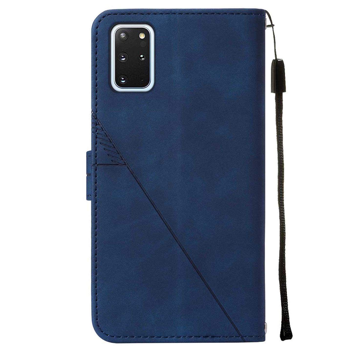 PU Leather + TPU Imprinting Lines Wallet Stand Phone Case Shell for Samsung Galaxy S20 Plus 4G/5G - Sapphire