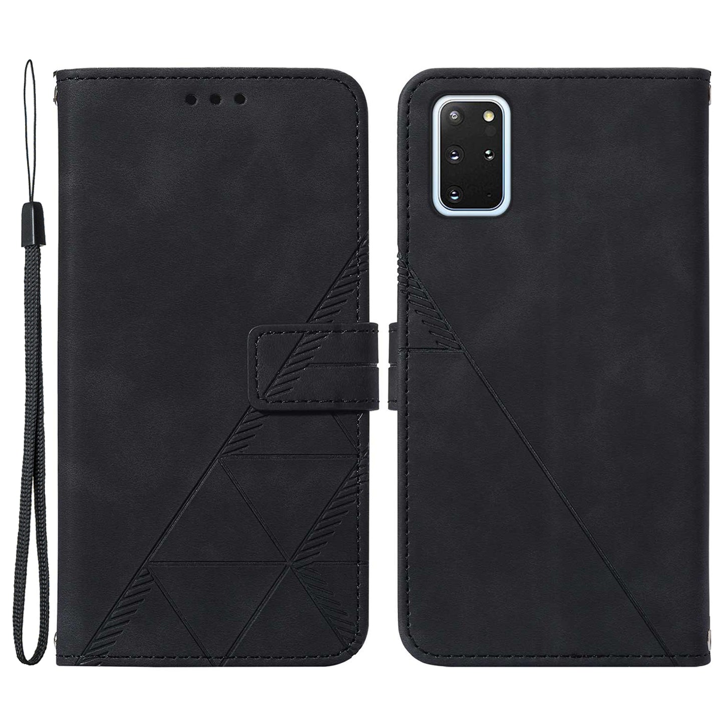 PU Leather + TPU Imprinting Lines Wallet Stand Phone Case Shell for Samsung Galaxy S20 Plus 4G / 5G - Black