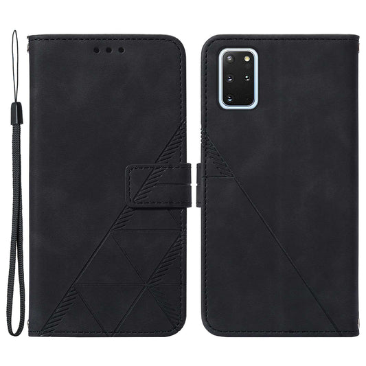 PU Leather + TPU Imprinting Lines Wallet Stand Phone Case Shell for Samsung Galaxy S20 Plus 4G / 5G - Black
