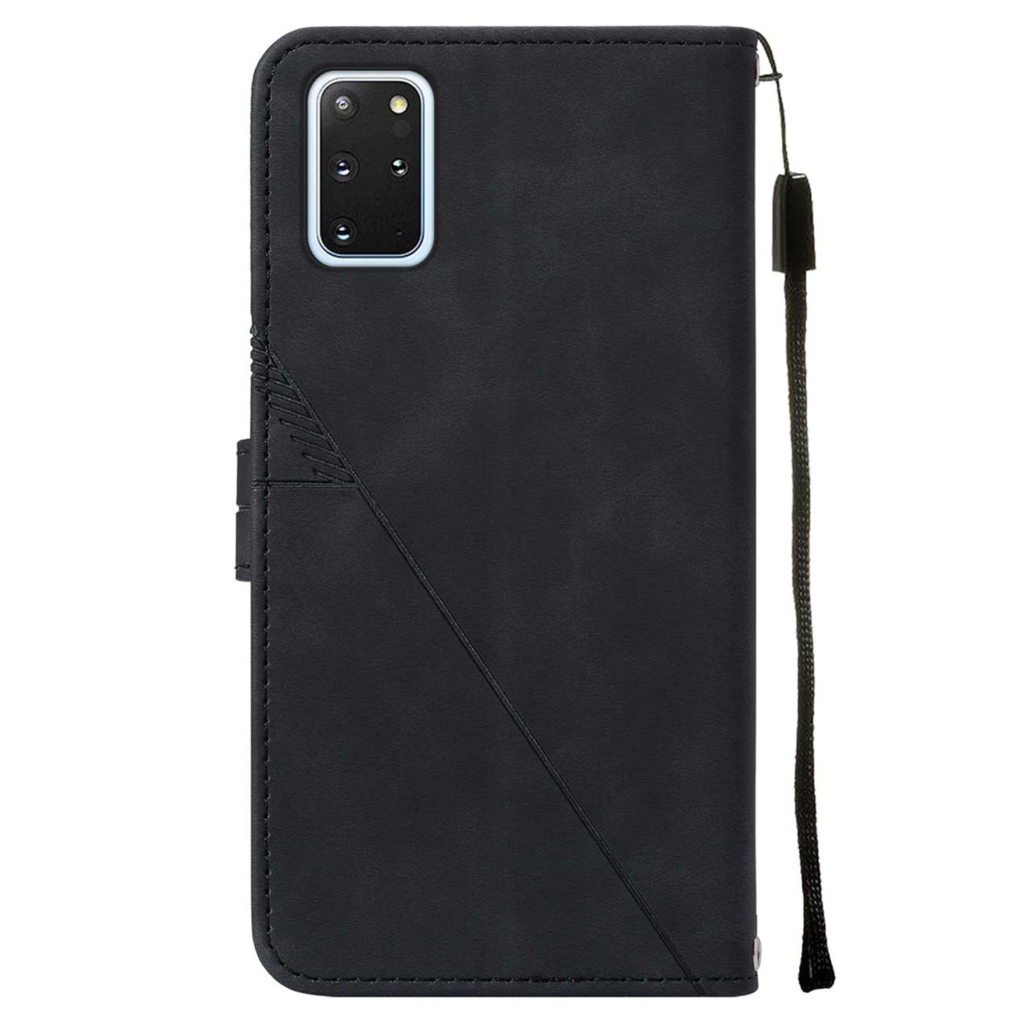 PU Leather + TPU Imprinting Lines Wallet Stand Phone Case Shell for Samsung Galaxy S20 Plus 4G / 5G - Black