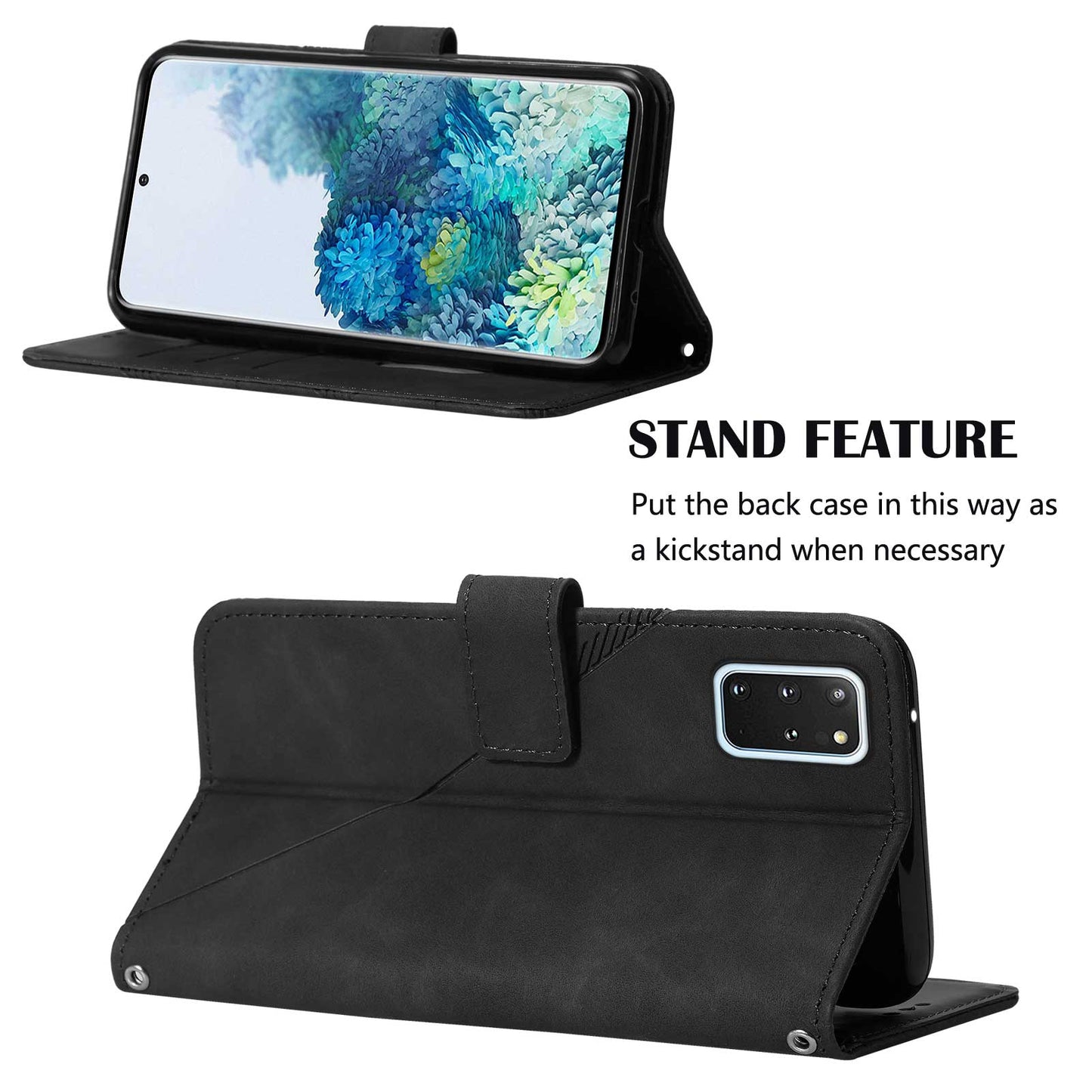 PU Leather + TPU Imprinting Lines Wallet Stand Phone Case Shell for Samsung Galaxy S20 Plus 4G / 5G - Black