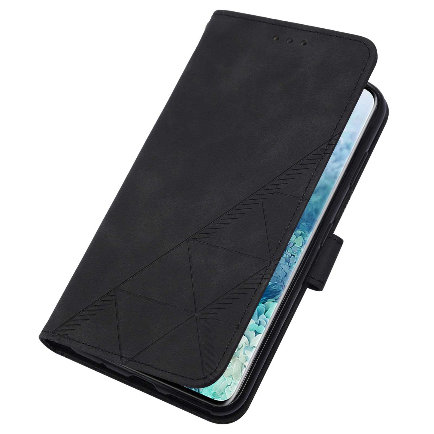 PU Leather + TPU Imprinting Lines Wallet Stand Phone Case Shell for Samsung Galaxy S20 Plus 4G / 5G - Black