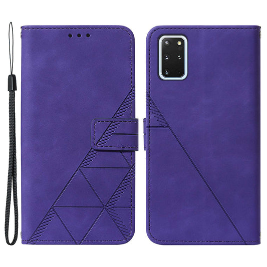 PU Leather + TPU Imprinting Lines Wallet Stand Phone Case Shell for Samsung Galaxy S20 Plus 4G/5G - Purple