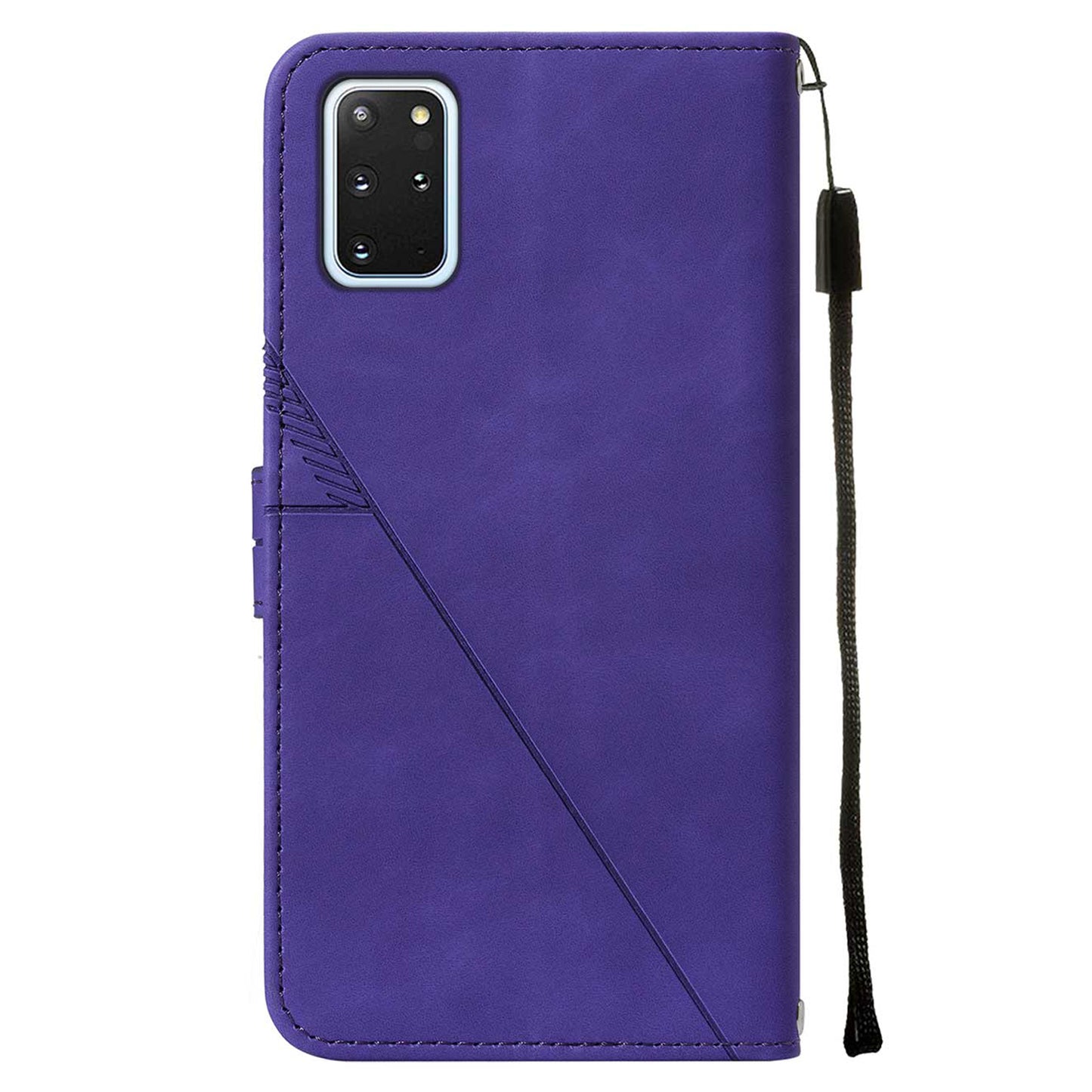 PU Leather + TPU Imprinting Lines Wallet Stand Phone Case Shell for Samsung Galaxy S20 Plus 4G/5G - Purple