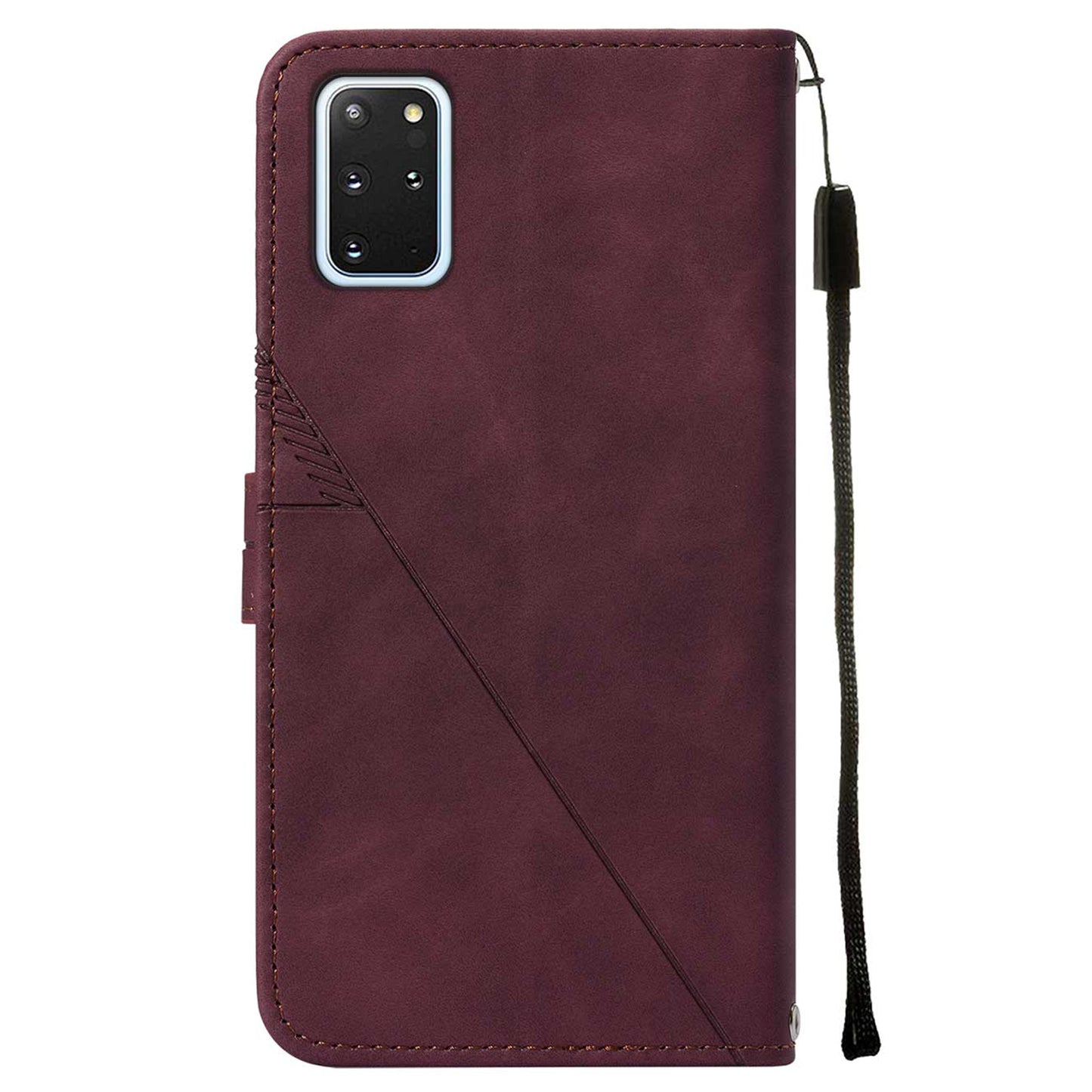 PU Leather + TPU Imprinting Lines Wallet Stand Phone Case Shell for Samsung Galaxy S20 Plus 4G/5G - Wine Red