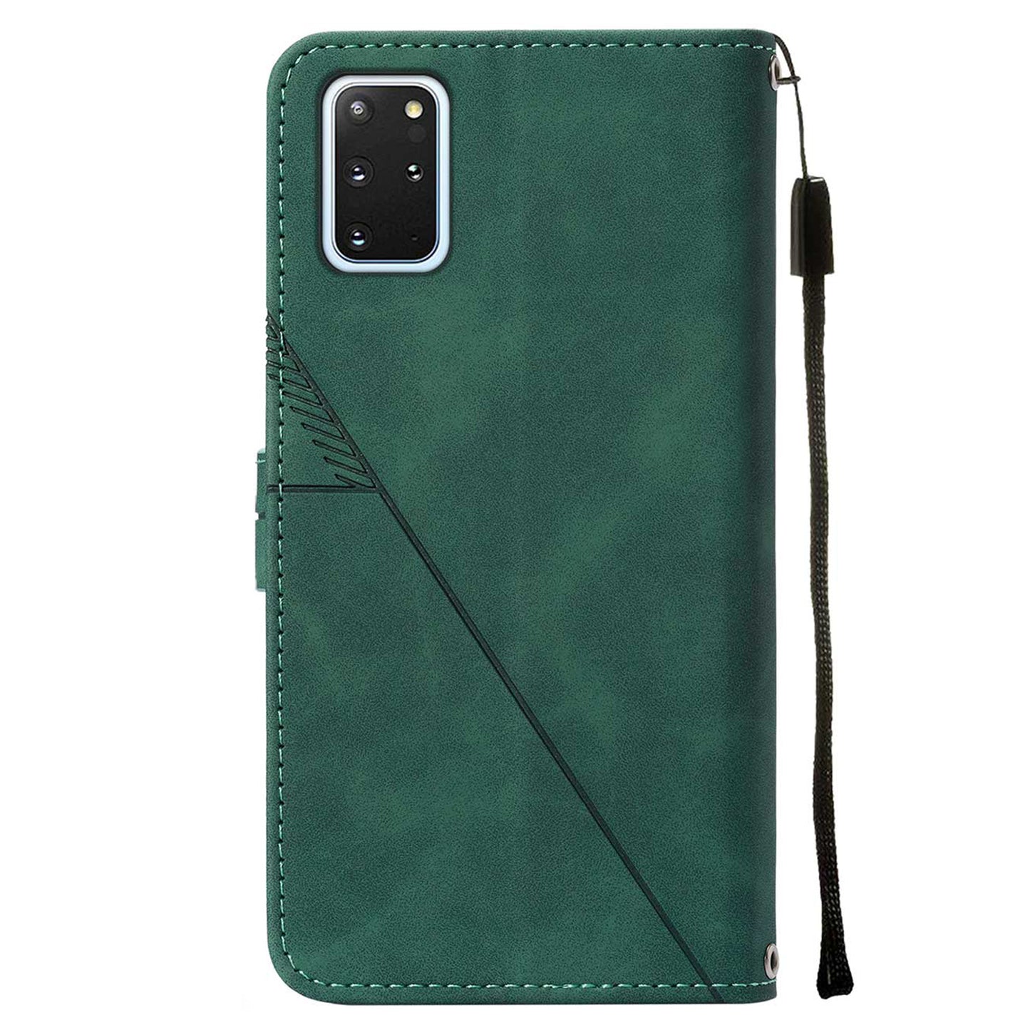 PU Leather + TPU Imprinting Lines Wallet Stand Phone Case Shell for Samsung Galaxy S20 Plus 4G/5G - Blackish Green