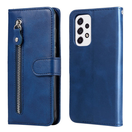 Multi-function Stand Wallet PU Leather Cover Zipper Pocket Phone Case Shell for Samsung Galaxy A53 5G - Blue