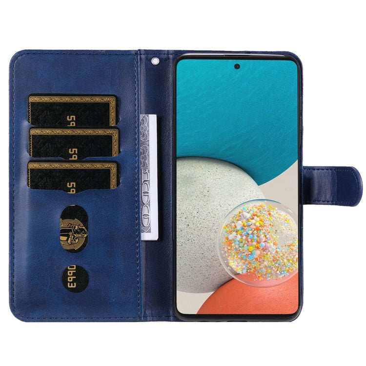 Multi-function Stand Wallet PU Leather Cover Zipper Pocket Phone Case Shell for Samsung Galaxy A53 5G - Blue