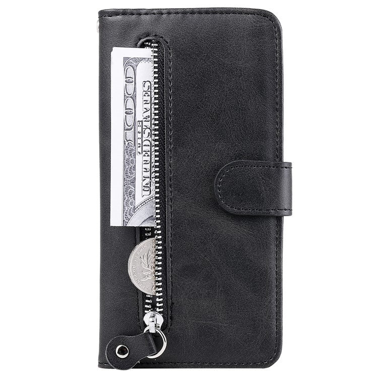 Multi-function Stand Wallet PU Leather Cover Zipper Pocket Phone Case Shell for Samsung Galaxy A53 5G - Black