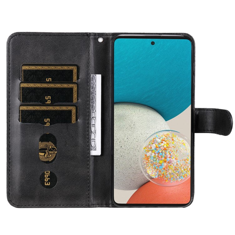 Multi-function Stand Wallet PU Leather Cover Zipper Pocket Phone Case Shell for Samsung Galaxy A53 5G - Black