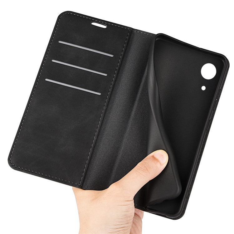 Flip Phone Case Skin-Touch PU Leather Folio Wallet Stand Auto Magnetic Closed Phone Cover for Samsung Galaxy A03 Core - Black