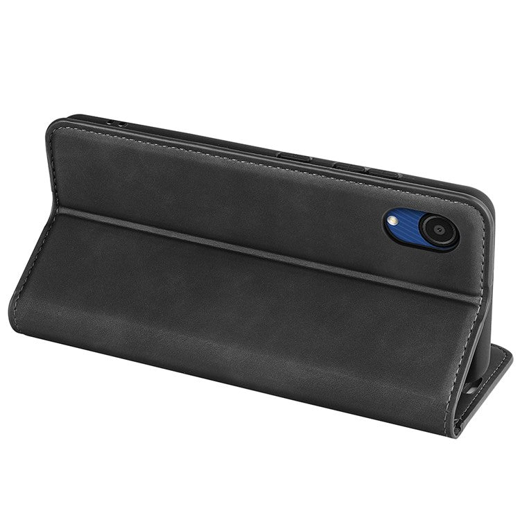 Flip Phone Case Skin-Touch PU Leather Folio Wallet Stand Auto Magnetic Closed Phone Cover for Samsung Galaxy A03 Core - Black