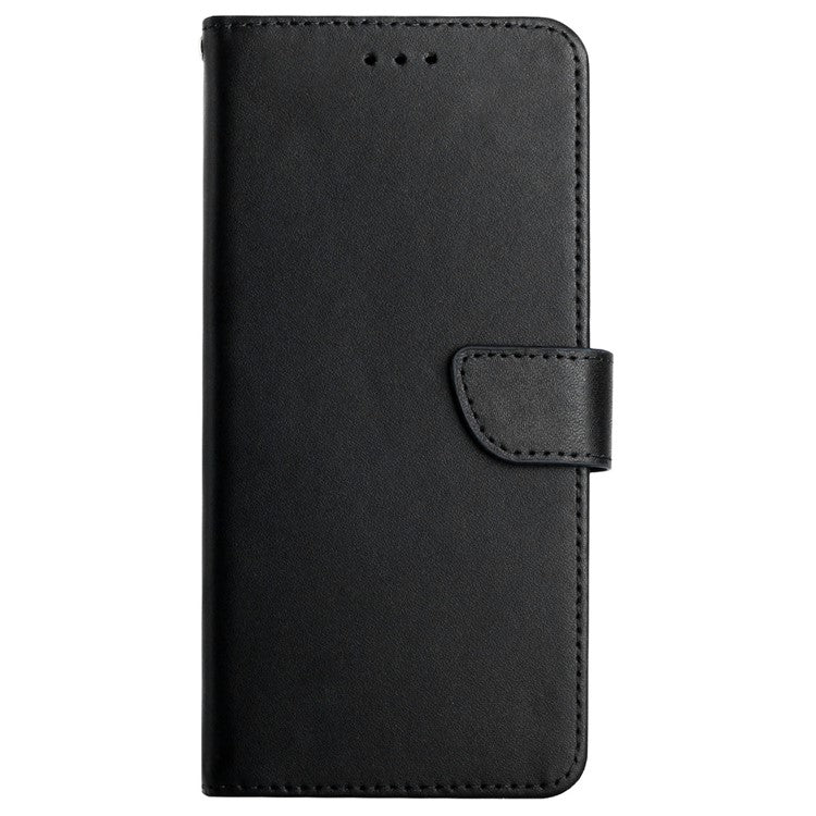 For Samsung Galaxy A03 (166.5x75.98x9.14mm) Fully Wrapped Solid Color Nappa Texture Genuine Leather Phone Case Viewing Stand Wallet Cover - Black