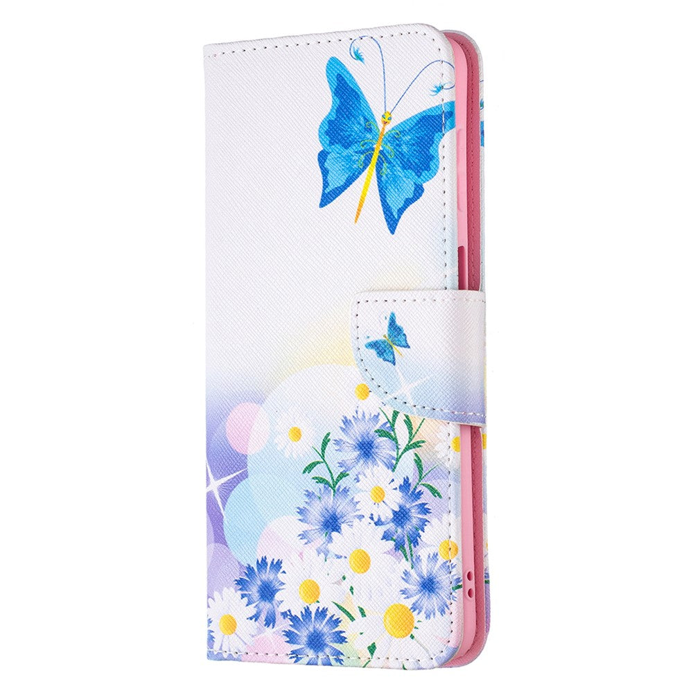 Pattern Printing PU Leather Folio Flip Stand Wallet Cover Anti-Fall Phone Case Shell for Samsung Galaxy M52 5G - Butterfly and Flowers