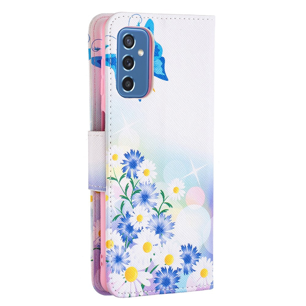 Pattern Printing PU Leather Folio Flip Stand Wallet Cover Anti-Fall Phone Case Shell for Samsung Galaxy M52 5G - Butterfly and Flowers