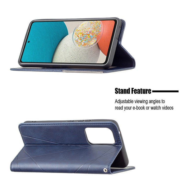 Fully-wrapped Rhombus-like Imprinted Magnetic Closure Card Slots Design Leather Phone Case with Stand for Samsung Galaxy A53 5G - Blue