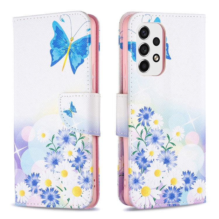 Pattern Printing PU Leather Folio Flip Adjustable Viewing Stand Wallet Cover Phone Case Shell for Samsung Galaxy A53 5G - Butterfly and Flowers