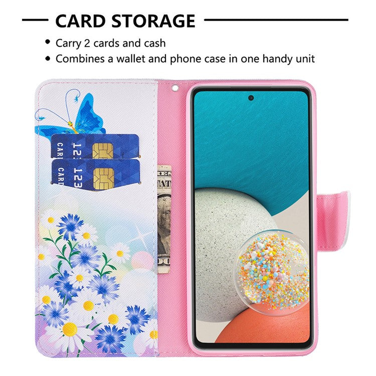 Pattern Printing PU Leather Folio Flip Adjustable Viewing Stand Wallet Cover Phone Case Shell for Samsung Galaxy A53 5G - Butterfly and Flowers