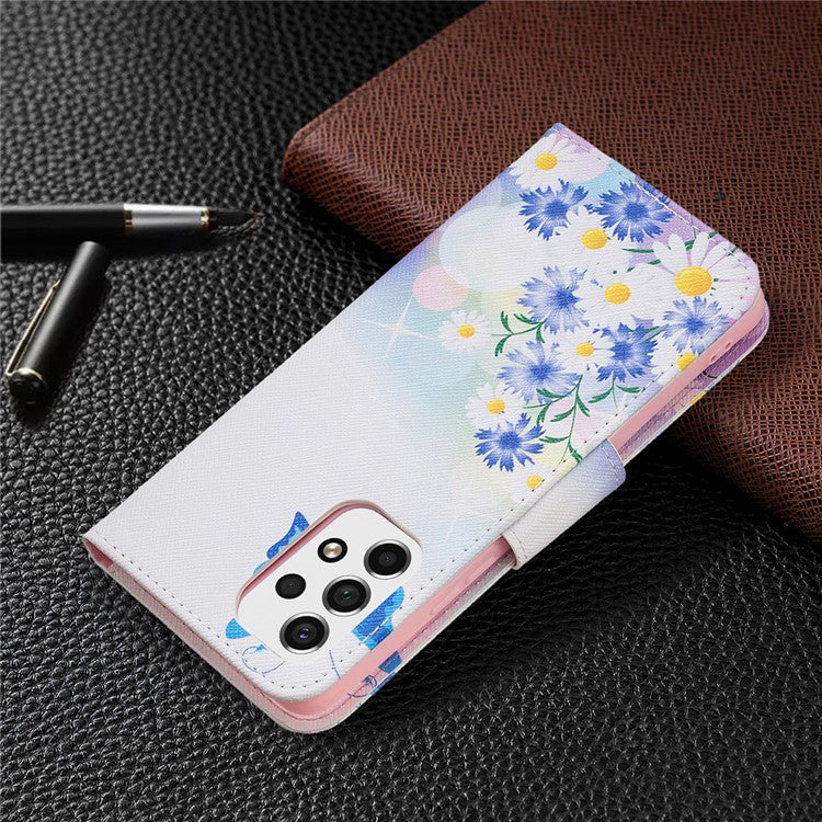 Pattern Printing PU Leather Folio Flip Adjustable Viewing Stand Wallet Cover Phone Case Shell for Samsung Galaxy A53 5G - Butterfly and Flowers