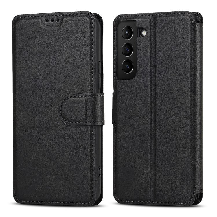 Vintage Texture Matte PU Leather Folio Flip Stand Case RFID Blocking Magnetic Wallet Cover for Samsung Galaxy S22 5G - Black