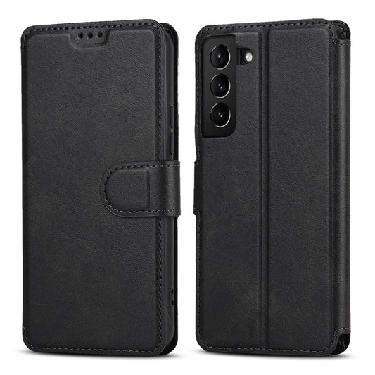 Vintage Texture Matte PU Leather Folio Flip Stand Case RFID Blocking Magnetic Wallet Cover for Samsung Galaxy S22 5G - Black