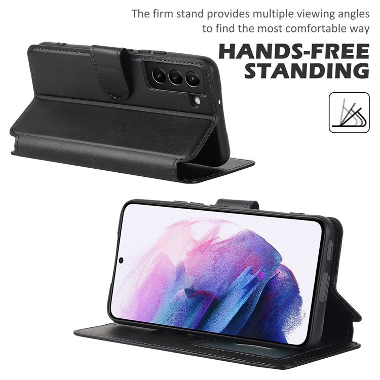 Vintage Texture Matte PU Leather Folio Flip Stand Case RFID Blocking Magnetic Wallet Cover for Samsung Galaxy S22 5G - Black