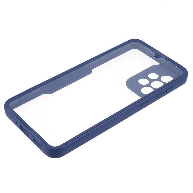 PET Screen Protector + Acrylic Back Panel + TPU Frame 360-degree Protection Drop-proof Case for Samsung Galaxy A33 5G - Navy Blue