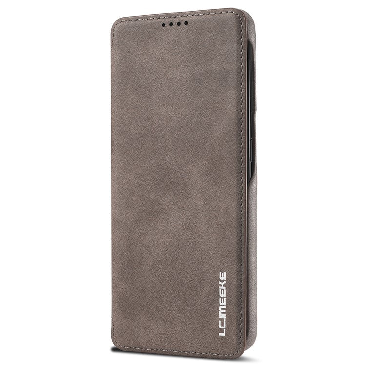 LC.IMEEKE Card Slot PU Leather + PC Full Protection Stand Phone Case Shell for Samsung Galaxy S22 5G - Coffee
