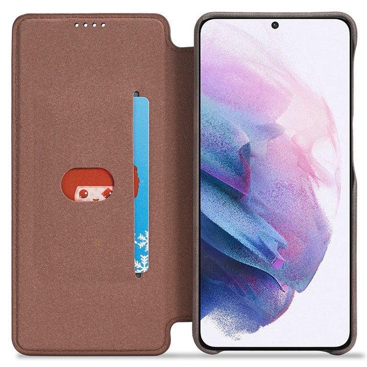 LC.IMEEKE Card Slot PU Leather + PC Full Protection Stand Phone Case Shell for Samsung Galaxy S22 5G - Coffee