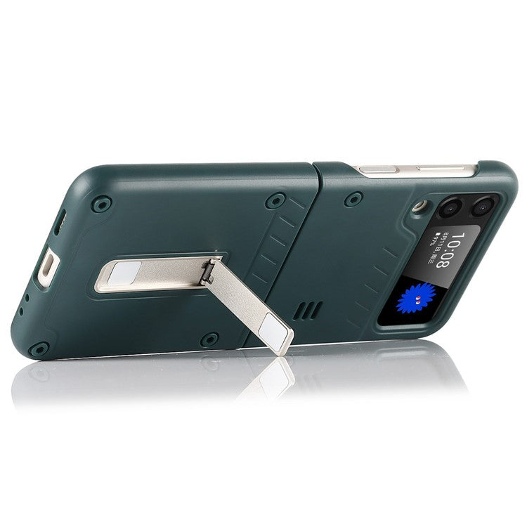 Matte Finish Hard PC Flipping Phone Case Protector with Kickstand for Samsung Galaxy Z Flip3 5G - Green