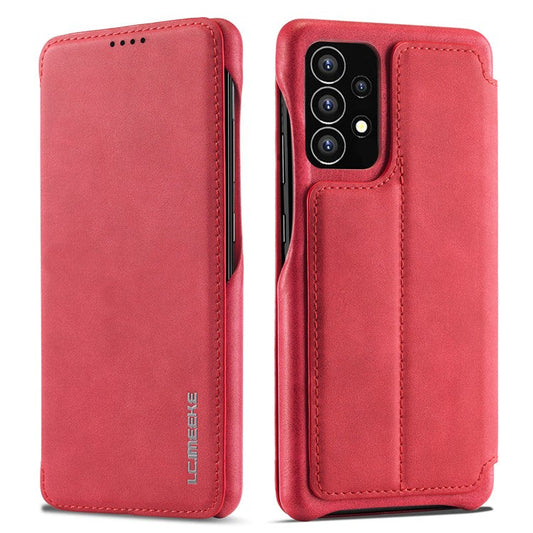 LC.IMEEKE Foldable Stand PU Leather Folio Flip Phone Case Cover with Card Slot for Samsung Galaxy A53 5G - Red